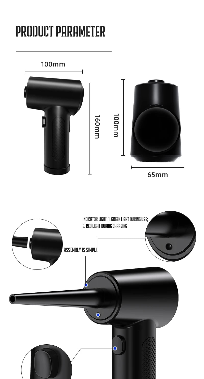 Compressed Air Duster for Computers Protable Cordless Air Blower Computer Cleaning with LED Light for PC Keyboard Crumbs Car